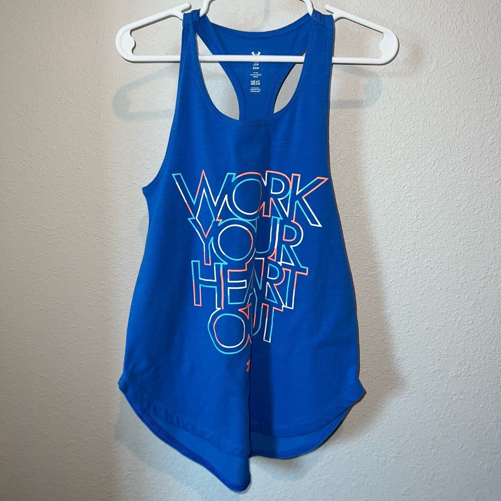 Under Armour size youth xs blue WORK YOUR HEART OUT graphic tank